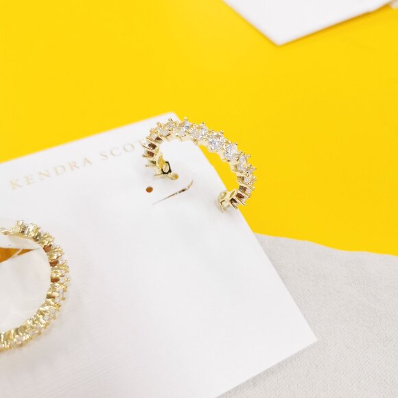 Kendra Scott Gold White Crystal Cailin Small Hoop Earrings - Picture 2 of 4
